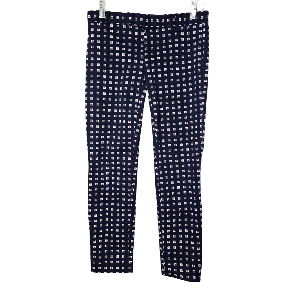 Gap Slim Cropped Printed Pants Blue Red Stretch 0